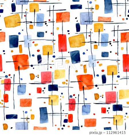watercolor seamless pattern with abstract squares and spots. style modern art 112961415