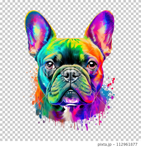 Colorful french Bulldog head on cleanのイラスト素材