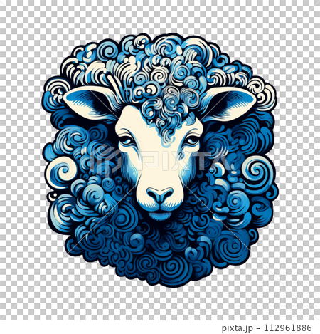 Sheep head design on clean background, DTG Printing, DTF Transfer, Sublimation designs, Farm animals. Illustration, Generative AI. 112961886