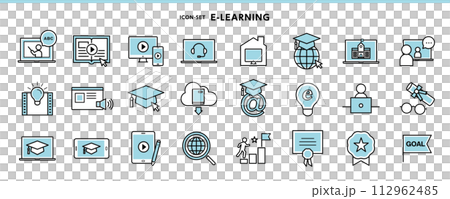 eラーニングやWebラーニングなどオンライン学習関係のアイコンセット 112962485