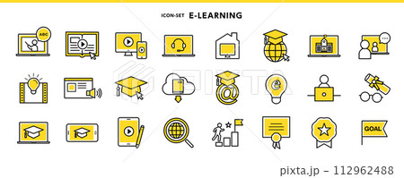 eラーニングやWebラーニングなどオンライン学習関係のアイコンセット eラーニングやWebラーニングなどオンライン学習関係のアイコンセット 112962488