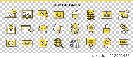 eラーニングやWebラーニングなどオンライン学習関係のアイコンセット eラーニングやWebラーニングなどオンライン学習関係のアイコンセット 112962488
