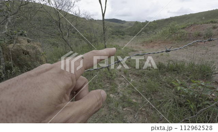Cautionary Touch on a Spiky Fence with a Perching Insect Cautionary Touch on a Spiky Fence with a Perching Insect 112962528
