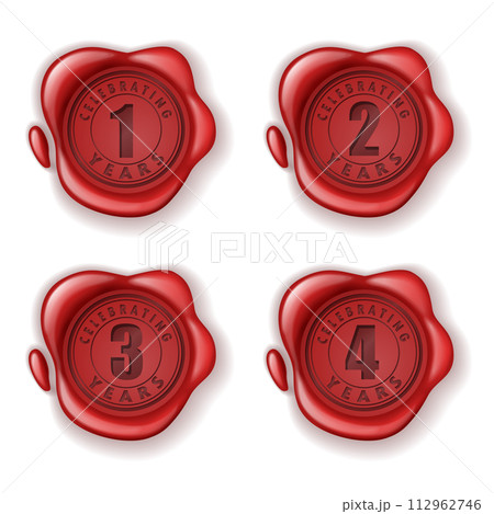 Celebrating 1-4 Years Greeting Card Wax Seal, Vector Illustration Celebrating 1-4 Years Greeting Card Wax Seal, Vector Illustration 112962746