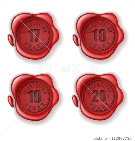 Celebrating 17-20 Years Greeting Card Wax Seal, Vector Illustration Celebrating 17-20 Years Greeting Card Wax Seal, Vector Illustration 112962750