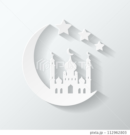 Crescent Moon And Mosque, Islamic Silhouette Celebrations, Vector Illustration 112962803