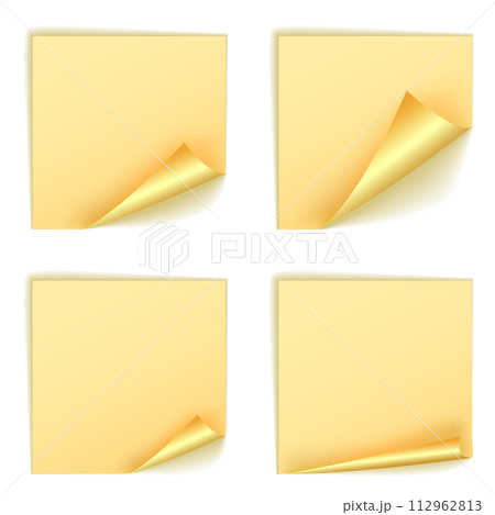 Blank Cream Square Stickers With Curl Sets, Vector Illustration Blank Cream Square Stickers With Curl Sets, Vector Illustration 112962813