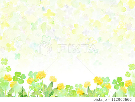 水彩で描いたタンポポとクローバーのフレーム 112963660