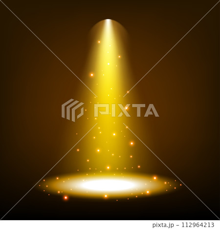 Golden Spotlight Shining On Transparent Background, Vector Illustration 112964213