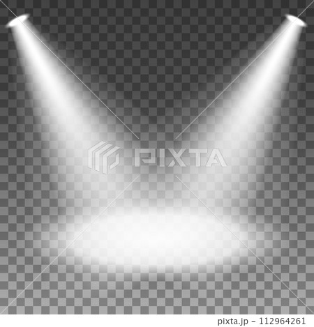Spotlights Shining On Transparent Background, Vector Illustration 112964261