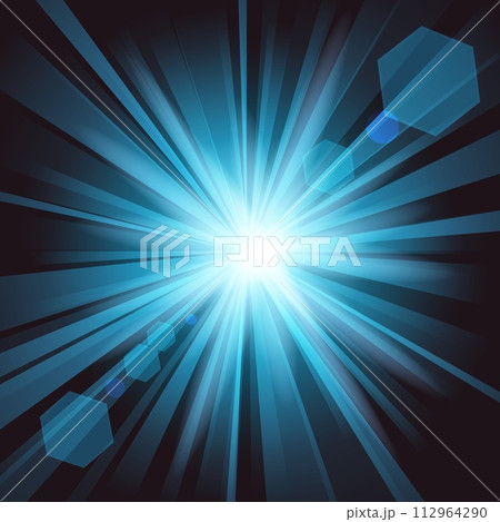 Blue Shine With Lens Flare In Dark Background, Vector Illustration Blue Shine With Lens Flare In Dark Background, Vector Illustration 112964290