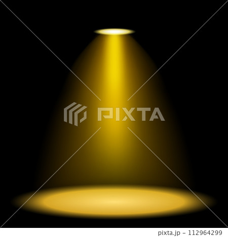Golden Spotlights Shining On Dark Background, Vector Illustration 112964299