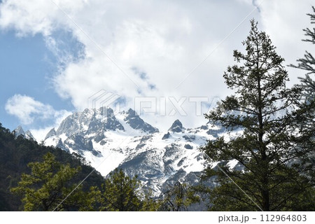 landscape top of Jade dragon snow mountain national park in China landscape top of Jade dragon snow mountain national park in China 112964803