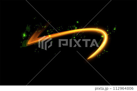 Magic golden swirl vector with green particles and petals. Magic golden swirl vector with green particles and petals. 112964806