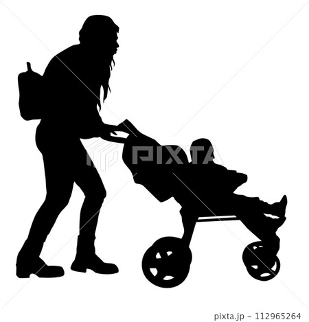 Silhouette on a white background of a parents and children on a walk 112965264