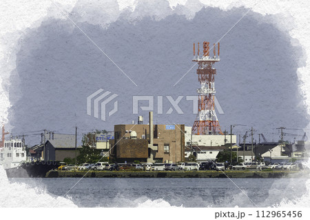 水彩画風 境港 島根県松江市 水彩画風 境港 島根県松江市 112965456