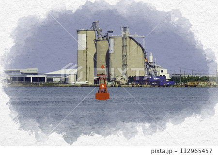 水彩画風　境港　島根県松江市 112965457