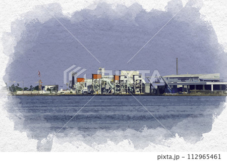 水彩画風　境港　島根県松江市 112965461