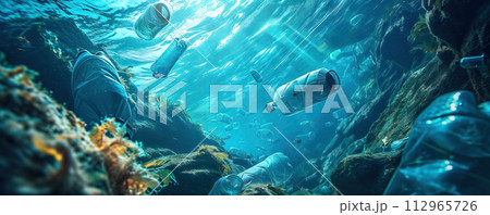 Conceptual background of the water pollution with plastic. 112965726