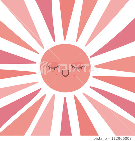 Cute hand drawn sun with closed eyes. Scandinavian style decoration for nursery and kids room. Vector illustration 112966008