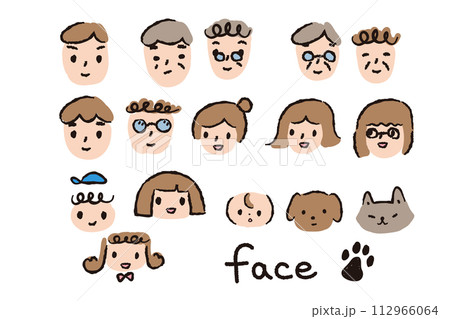 いろいろな年齢の人々とペットの手描き風イラスト いろいろな年齢の人々とペットの手描き風イラスト 112966064