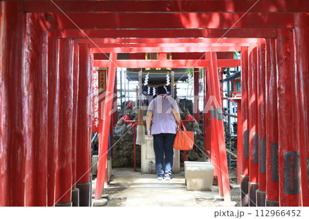 稲荷神社にお参りする女性　お稲荷さん　商売繁盛 112966452