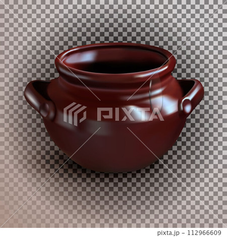 A realistic brown clay pot on an isolated transparent background. Design element for games eco style and Happy Halloween A realistic brown clay pot on an isolated transparent background. Design element for games eco style and Happy Halloween 112966609