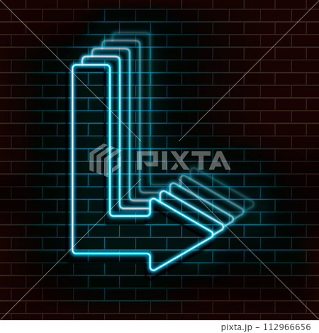 Neon blue arrow on a brick wall. Vector Illustration. 112966656
