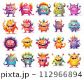 Colorful collection of funny cartoon monsters stickers for printing 112966894