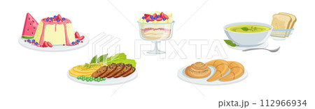 Different Meal and Food Served on Plate Vector Set 112966934