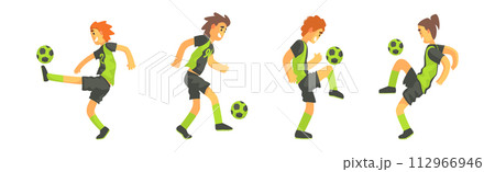 Man Soccer or Football Player in Green Uniform Vector Set 112966946