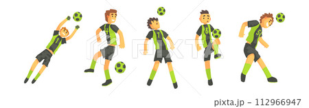 Man Soccer or Football Player in Green Uniform Vector Set Man Soccer or Football Player in Green Uniform Vector Set 112966947
