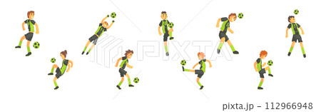 Man Soccer or Football Player in Green Uniform Vector Set 112966948