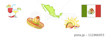 Colorful Mexican Object and Authentic Attribute Vector Set 112966955