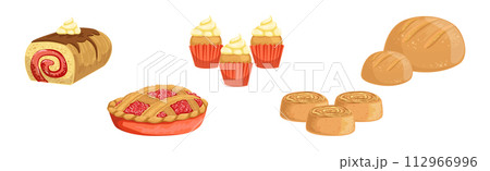 Fresh Baked Pastry and Food from Bakery Vector Set Fresh Baked Pastry and Food from Bakery Vector Set 112966996