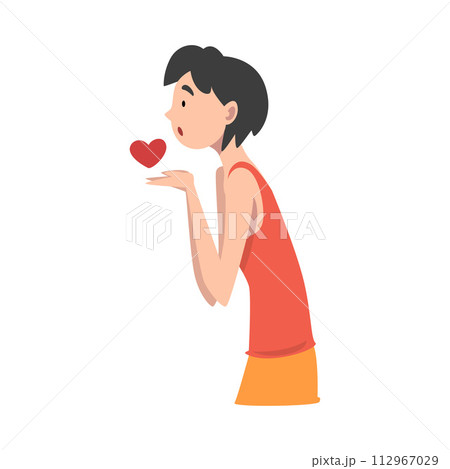 Young Woman Standing Sadly With Heart Vector Illustration Young Woman Standing Sadly With Heart Vector Illustration 112967029