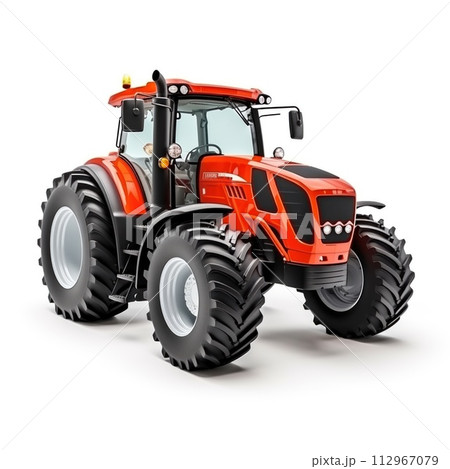 Yellow and black tractor with large tires on white background 112967079