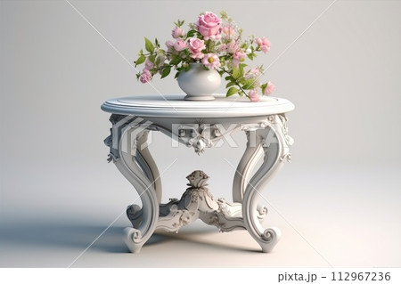 White marble table on white surface tableware and art piece in one White marble table on white surface tableware and art piece in one 112967236