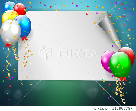Birthday Sign With Colorful Balloons, Vector Illustration 112967787