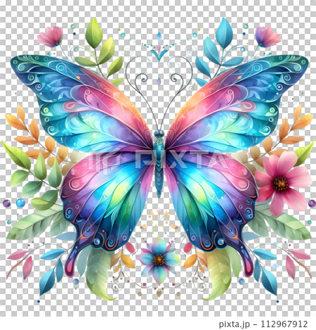 Colorful Watercolor butterfly PNG isolated on transparent background 112967912