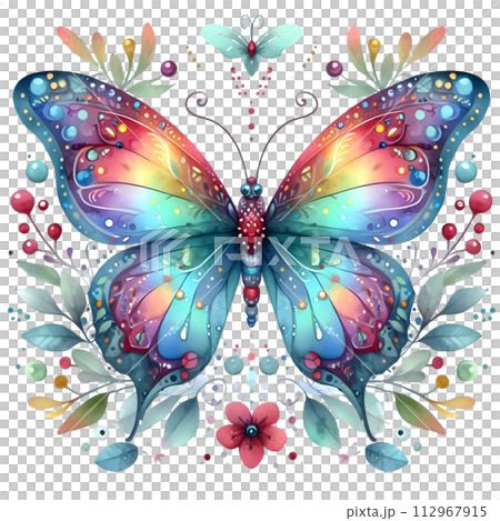 Colorful Watercolor butterfly PNG isolated on transparent background 112967915
