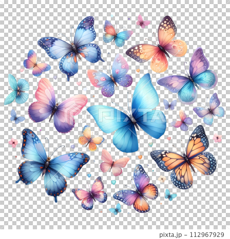 Colorful Watercolor butterfly PNG isolated on transparent background 112967929