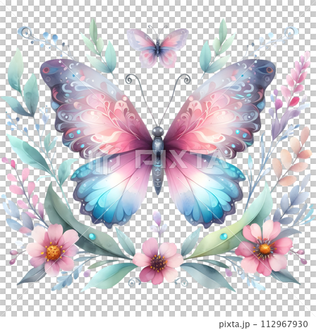 Colorful Watercolor butterfly PNG isolated on transparent background 112967930