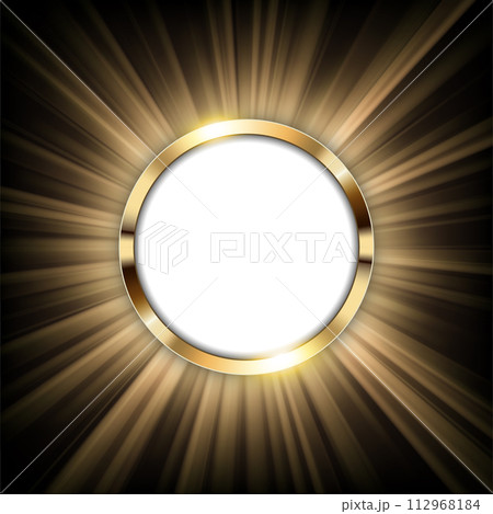 Metallic Gold Ring with Text Space and Light Illuminated, Vector Illustration 112968184