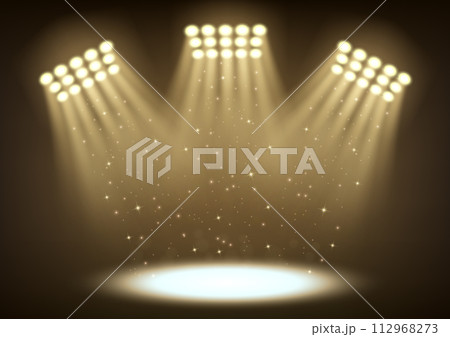 Bright Stadium Spotlights On Dark Background, Vector Illustration 112968273