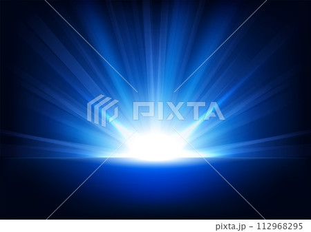 Blue Rays Rising On Dark Background, Vector Illustration 112968295