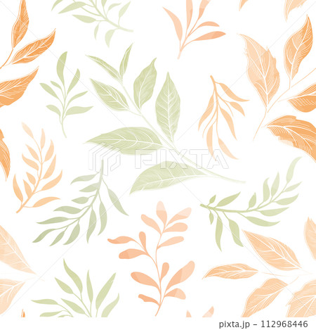 Floral seamless pattern. Branch with leaves gentle autumnal texture. Flourish nature summer garden textured leaves background Floral seamless pattern. Branch with leaves gentle autumnal texture. Flourish nature summer garden textured leaves background 112968446