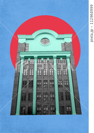 Poster. Contemporary art collage. Building facade with aqua and grey tones. Vibrant abstract design. Poster. Contemporary art collage. Building facade with aqua and grey tones. Vibrant abstract design. 112968999