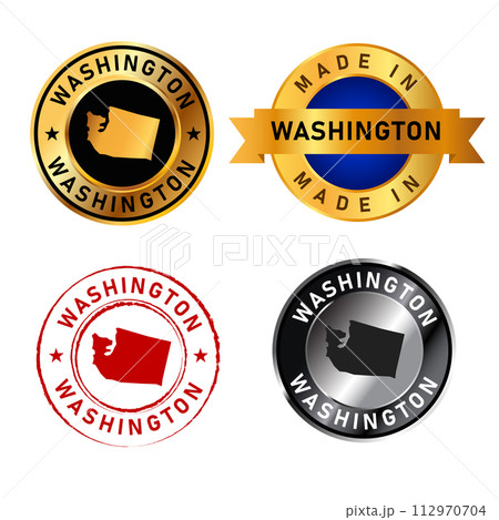Washington badges gold stamp rubber band circle with map shape of country states America 112970704
