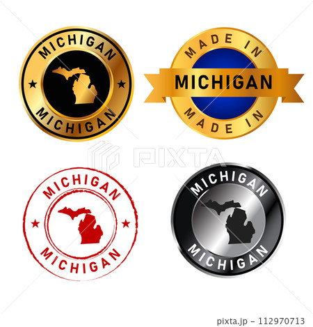 Michigan badges gold stamp rubber band circle with map shape of country states America Michigan badges gold stamp rubber band circle with map shape of country states America 112970713